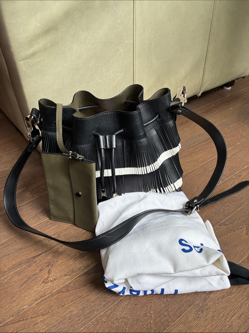 Proenza Schoudler Black & Olive Fringe Bucket Bag